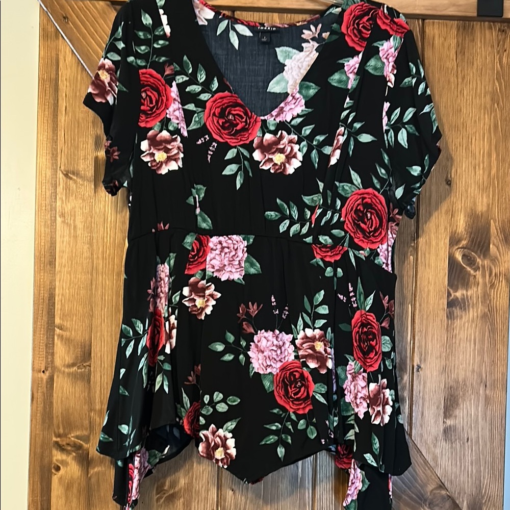 Torrid Black Floral V-Neck Blouse